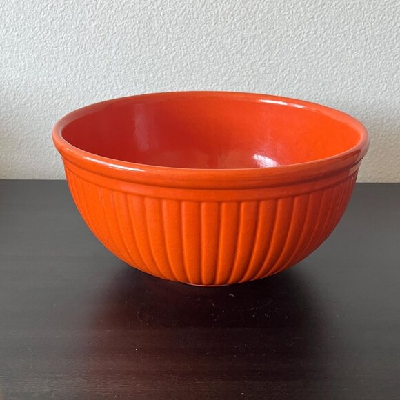 Vintage 1930s Red Wing Orange Mixing Bowl 10" // Ribbed Ceramic // Gypsy Trail - Picture 1 of 9
